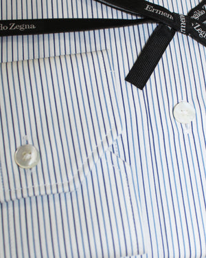 Ermenegildo Zegna Dress Shirt Light Navy Blue Stripes