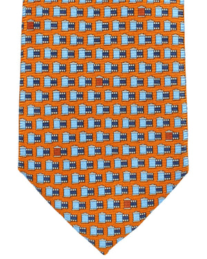 Ermenegildo Zegna Silk Tie Orange Blue Film Roll - Hand Made in Italy