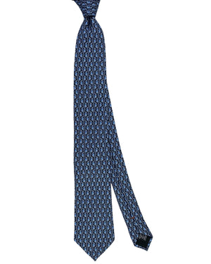 Zegna Silk Tie Navy Blue Ski Lift Novelty Design