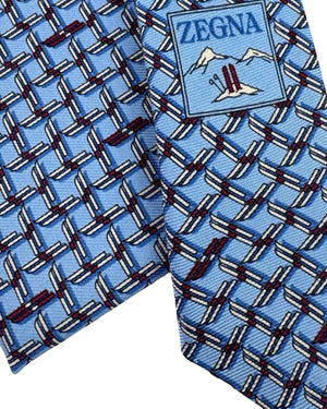 Ermenegildo Zegna Silk Tie Sky Blue Skis Novelty Design