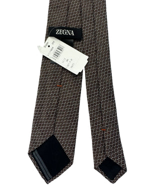 Zegna Tie Brown Gray Pattern- Narrow Cut