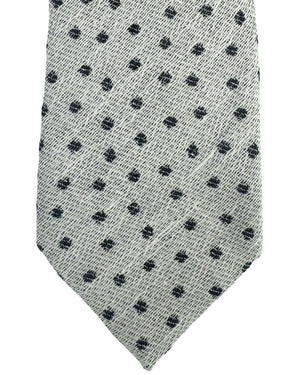 Zegna Linen Tie White Gray Dotted Design - Narrow Cut