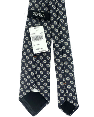 Zegna Wool Tie Navy Paisley - Narrow Cut