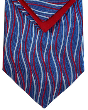 Zilli Silk Tie & Matching Pocket Square Set Midnight Blue And Red Swirl