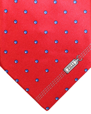 Zilli Silk Tie Red Navy Dots Design - Wide Necktie