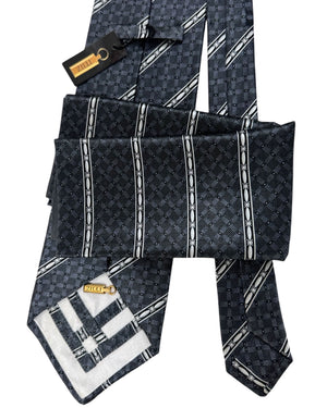 Zilli Tie & Matching Pocket Square Set Charcoal Gray