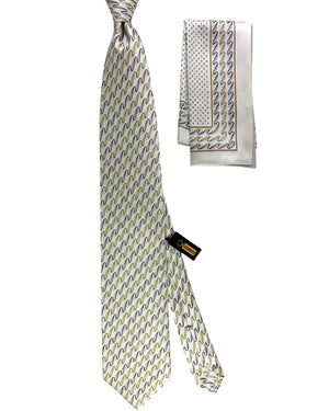 Zilli Tie & Matching Pocket Square Set Light Grey Swirl