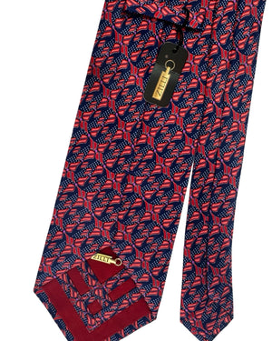 Zilli Tie Dark Blue Red Geometric - Wide Necktie