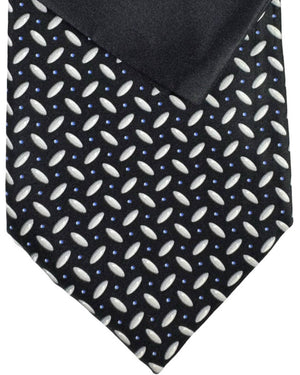 Zilli Silk Tie & Matching Pocket Square Set Black Silver Geometric