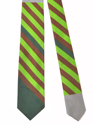 Gene Meyer Silk Tie Lime Brown Gray Stripes FINAL SALE