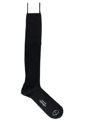 Cesare Attolini Wool Socks Dark Navy Solid Ribbed