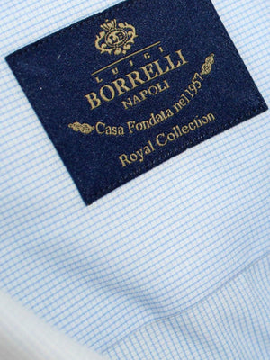 Luigi Borrelli Shirt Royal Collection White Blue Micro Check 38 - 15 SALE