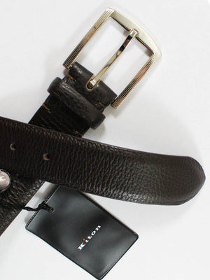 Kiton Belt Dark Brown Leather Men 110 / 44 SALE
