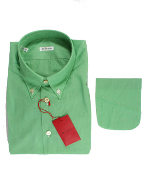 Kiton Shirt Green Solid Button Down Collar 42 - 16 1/2 REDUCED - SALE
