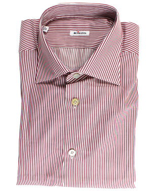 Kiton Shirt White Maroon Stripes 42 - 16 1//5