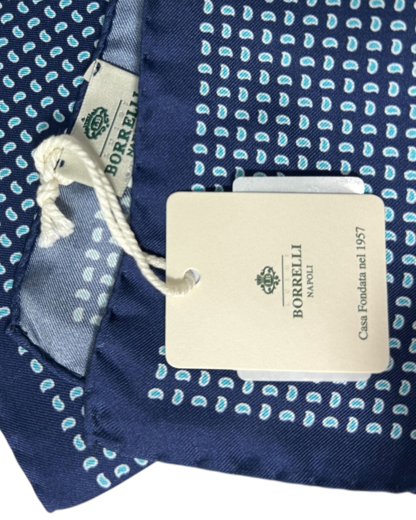 Luigi Borrelli Silk Pocket Square Blue Mini Paisley SALE