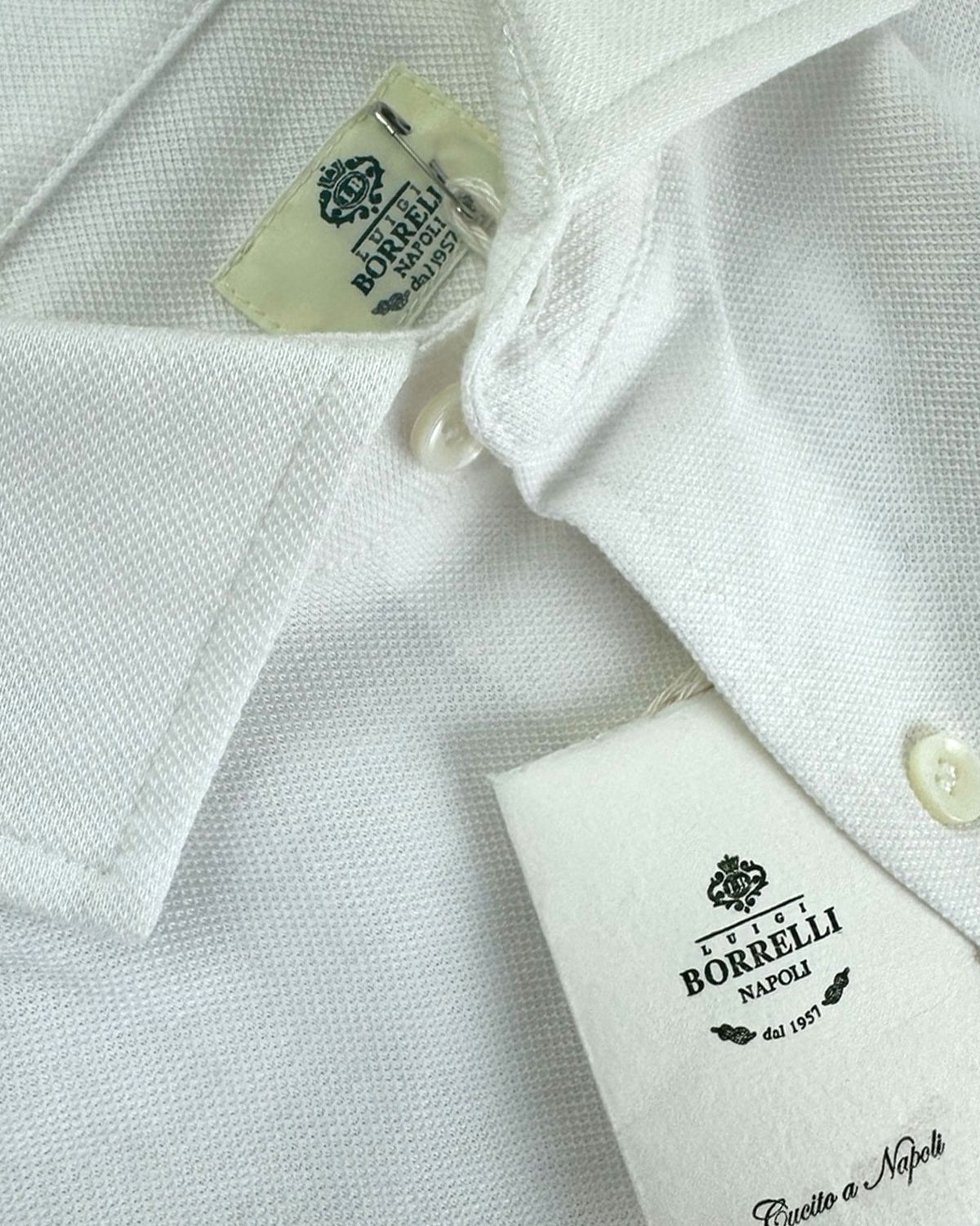 Luigi Borrelli Long Sleeve Polo Shirt White EU 46 / US 36 SALE