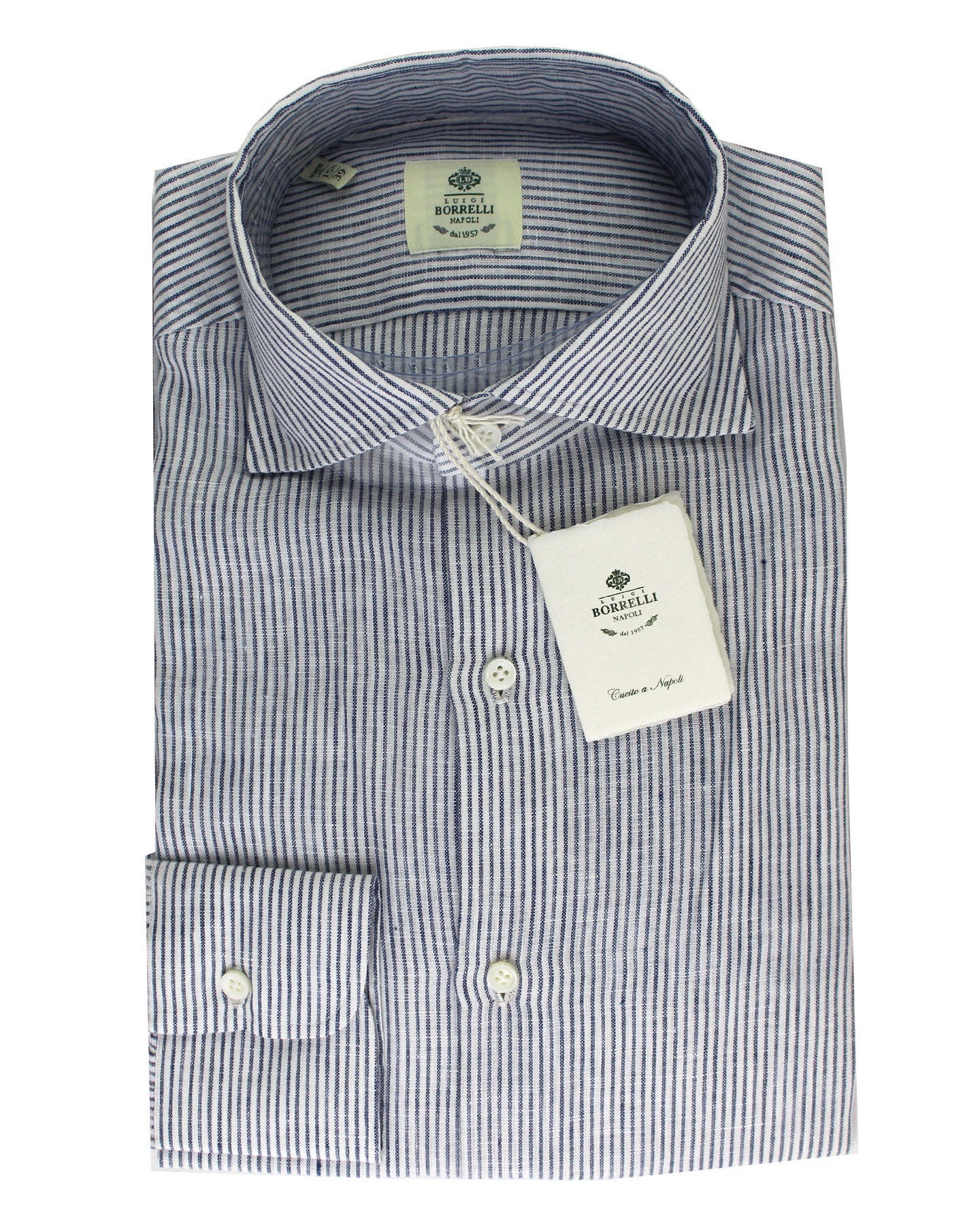 Luigi Borrelli Linen Sport Shirt White Navy Stripes 