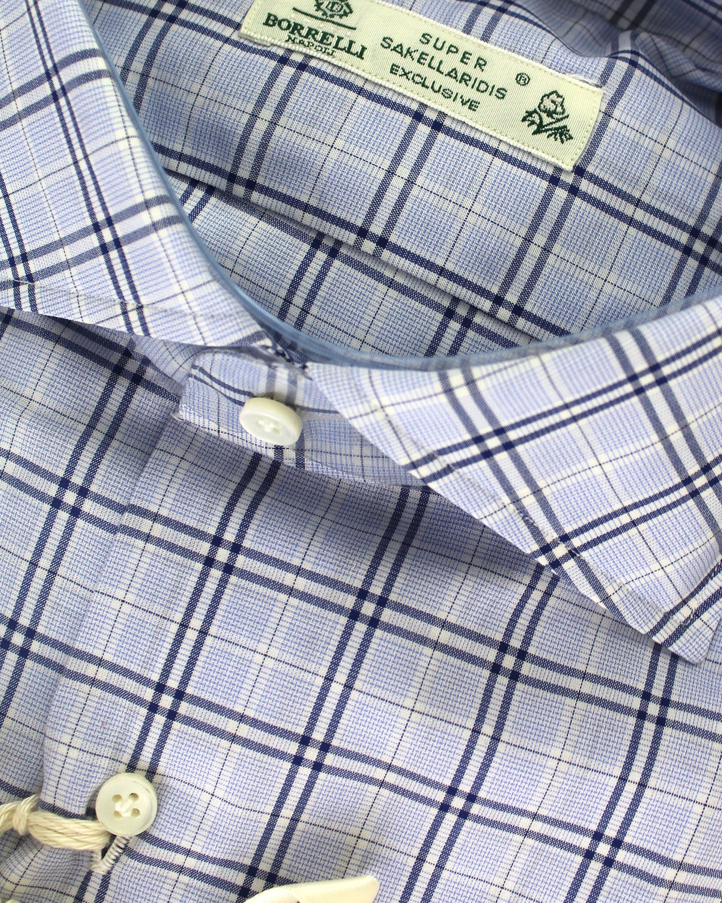 New Borrelli Shirt Blue Windowpane Design