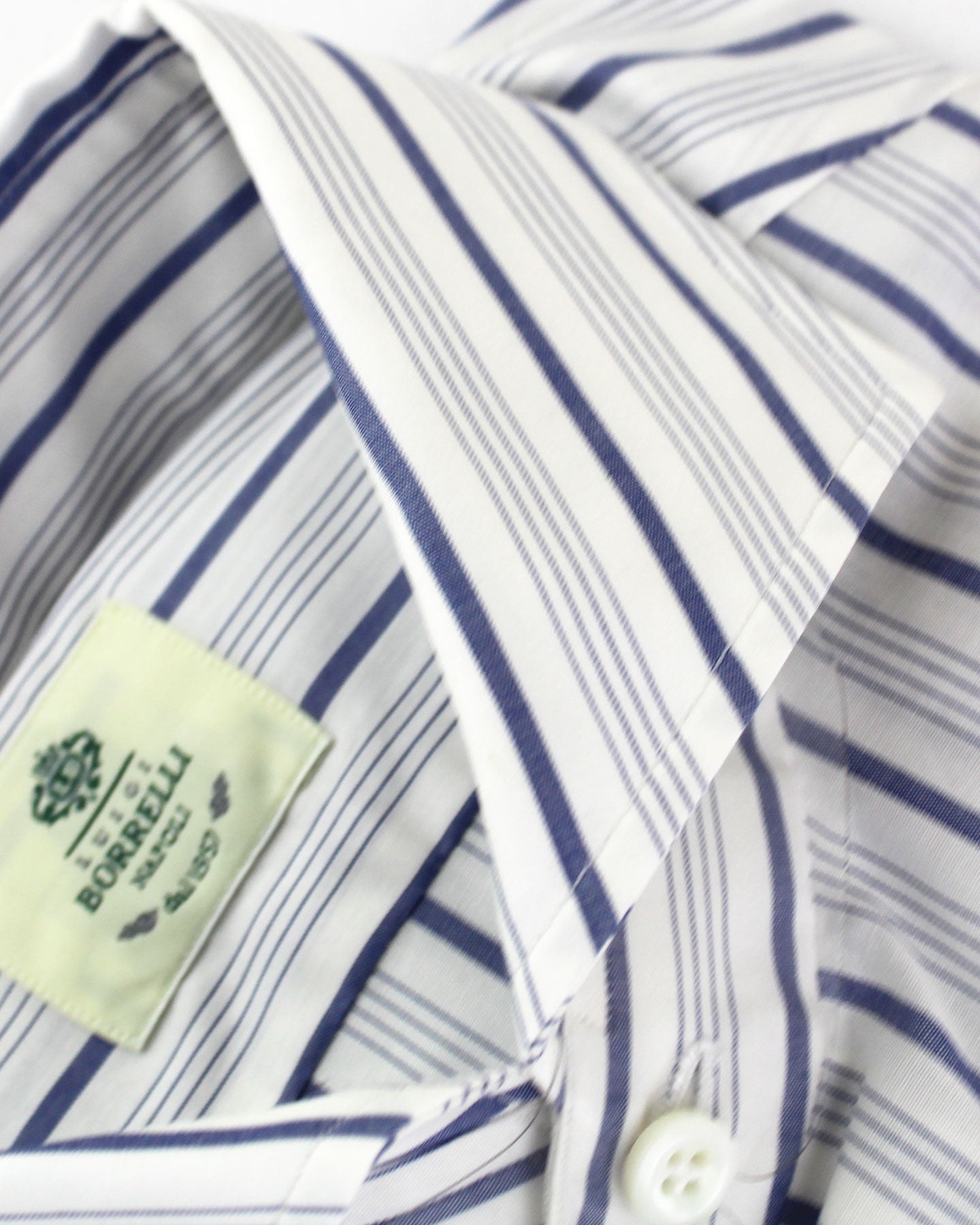 Luigi Borrelli Shirt White Navy Striped Design