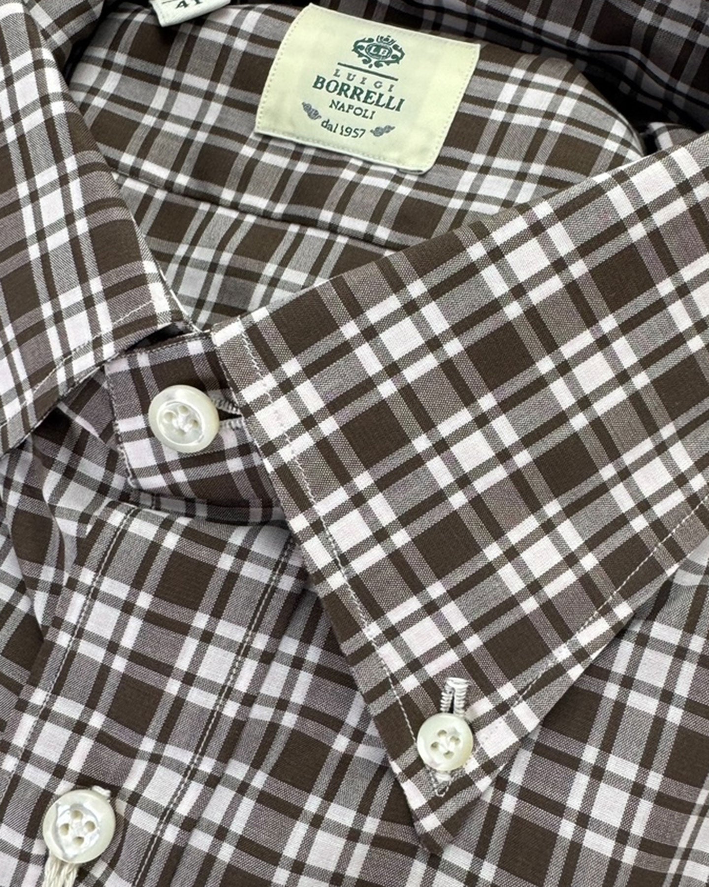 Luigi Borrelli Shirt White Brown Check Plaid - Button Down