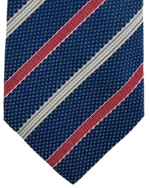 Luigi Borrelli Tie Blue Red Silver Woven Stripes