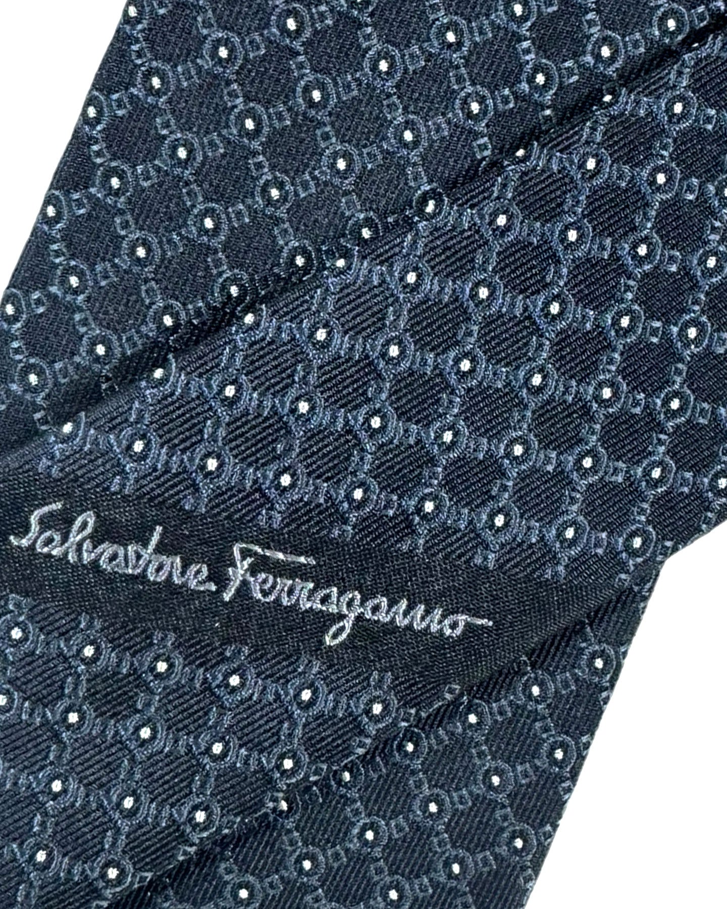 Salvatore Ferragamo Tie Black Gray Gancini - Narrow Necktie