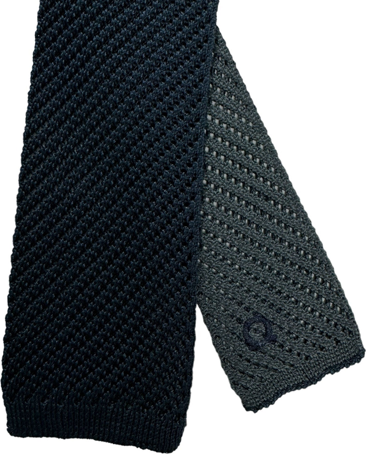 Navy Charcoal Gray Knitted Square End Tie