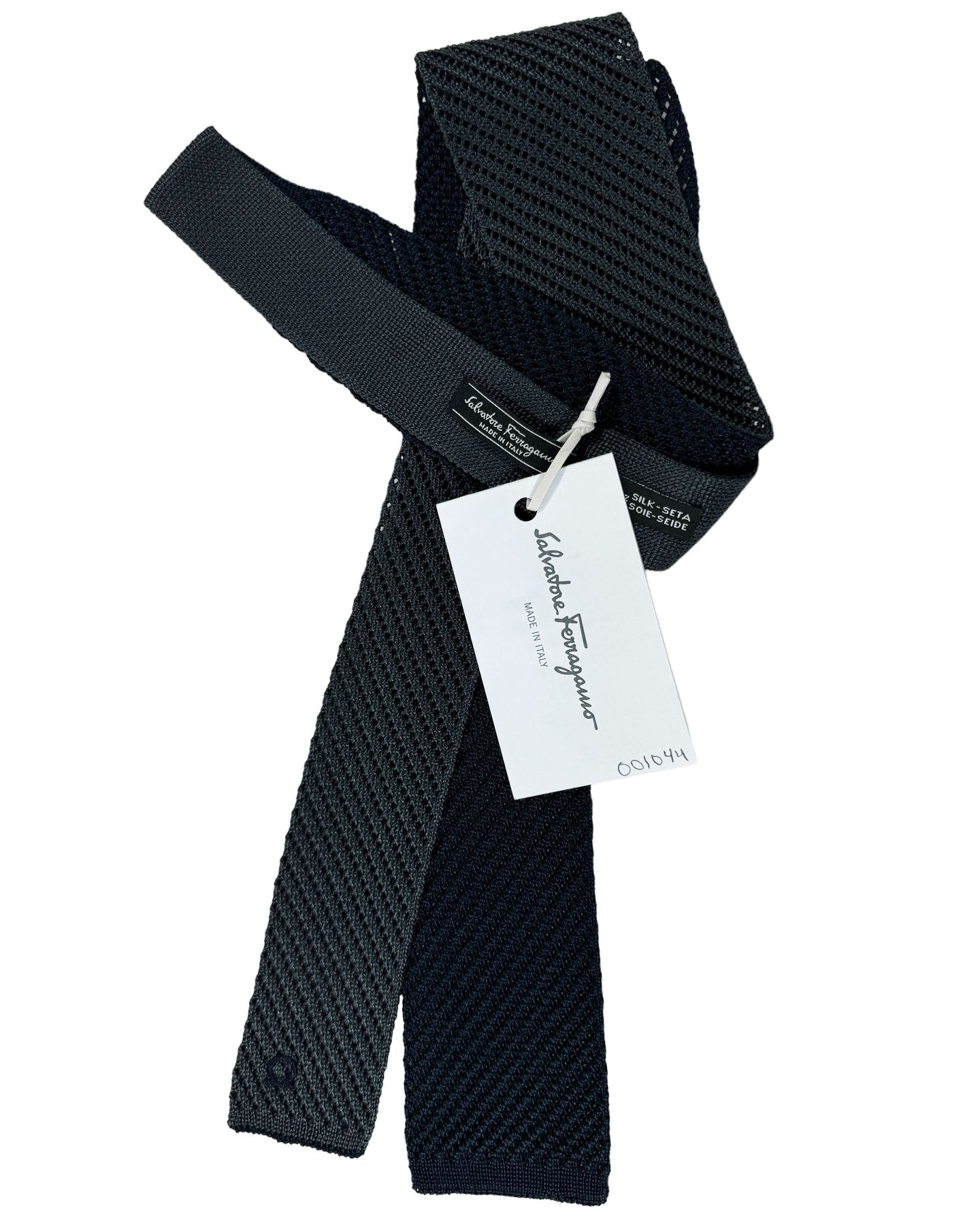 Navy Charcoal Gray Knitted Square End Tie