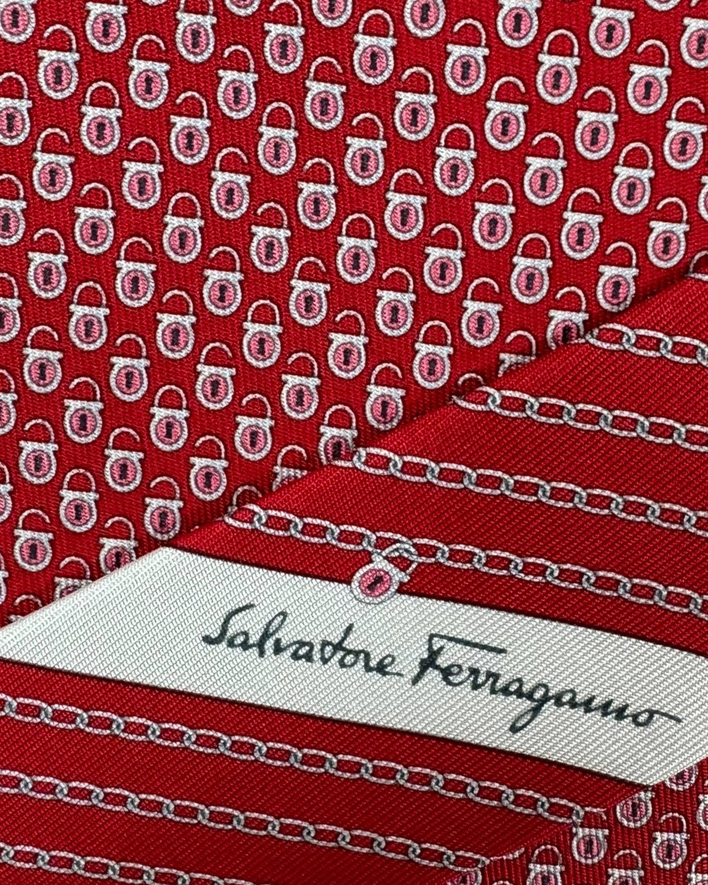 Salvatore Ferragamo Silk Tie Red Gancini & Lock