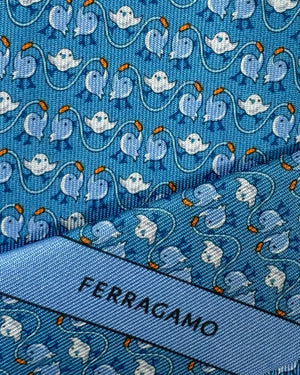 Salvatore Ferragamo Tie Blue Bird - New 2024 Collection