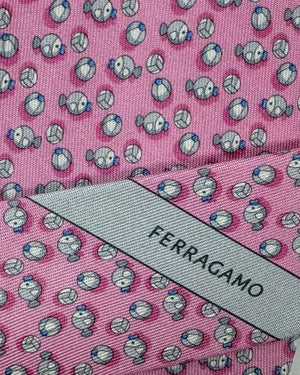 Ferragamo Tie Pink Beach Ball & Fish