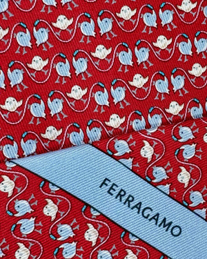 Ferragamo Tie Dark Red Bird