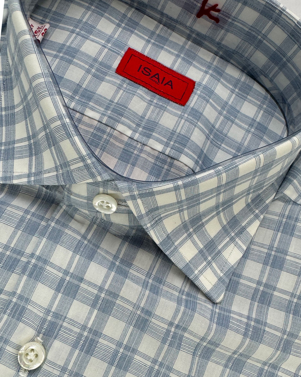 Isaia Shirt White Slate Blue Check New