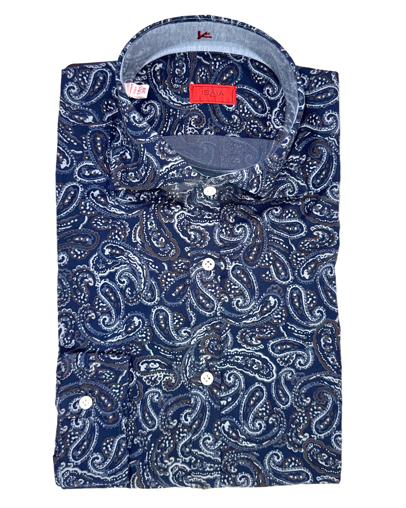 Isaia Shirt Navy Brown Paisley 