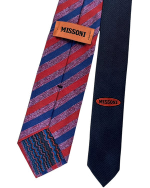 Missoni Tie Navy Red Stripe with Metallic Accents