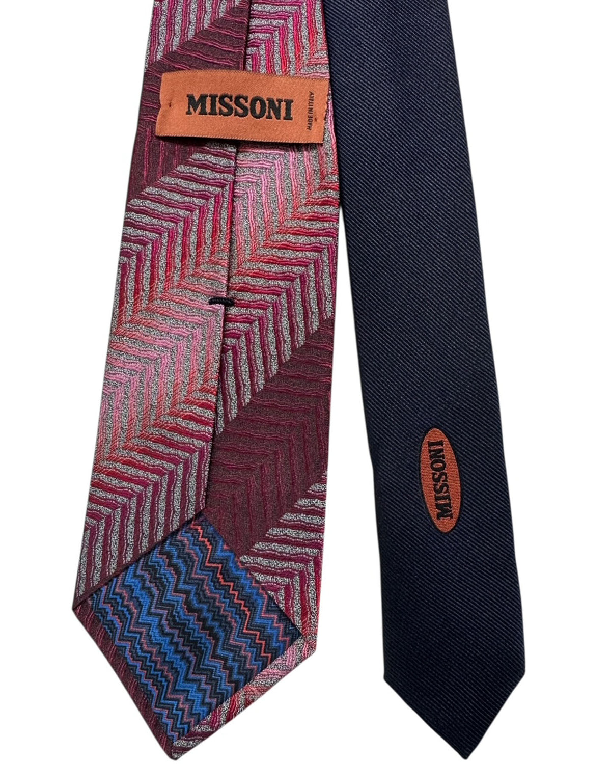 Missoni Tie Red & Silver Chevron Herringbone 