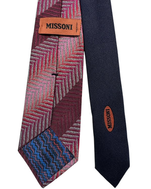 Missoni Tie Red & Silver Chevron Herringbone 