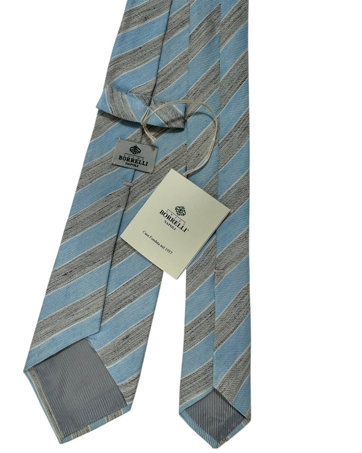 Luigi Borrelli Silk Tie Blue Grey Stripe