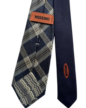 Missoni Tie Navy Beige Plaid