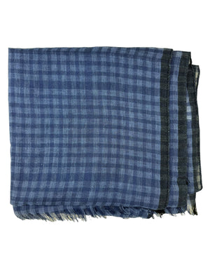 Agnona Scarf Dark Blue Check - Luxury Silk Linen Shawl SALE