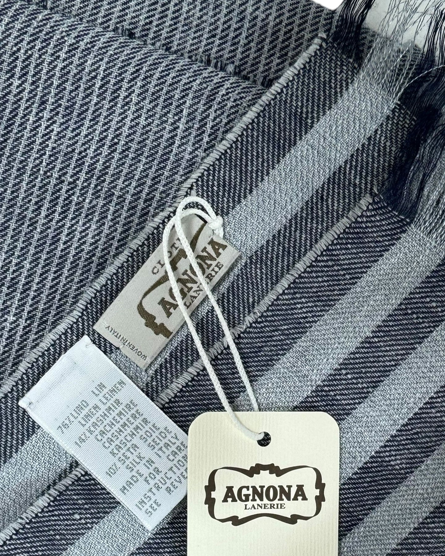 Agnona Scarf Dark Blue Gray Stripes