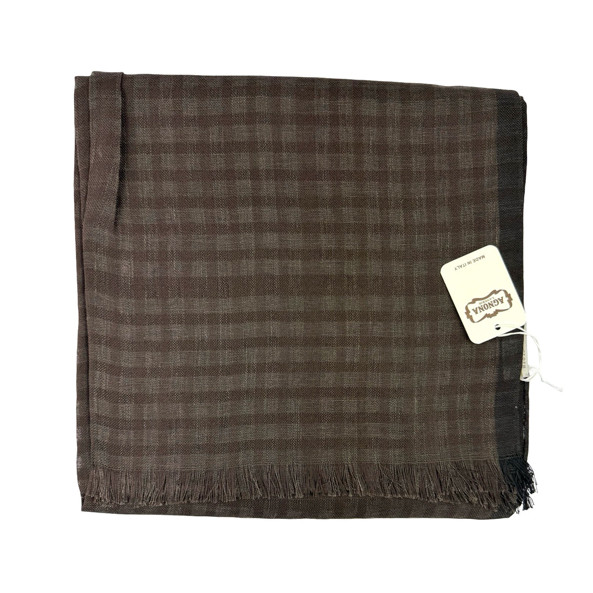 Agnona Scarf Brown Gray Check - Linen Silk Shawl FINAL SALE