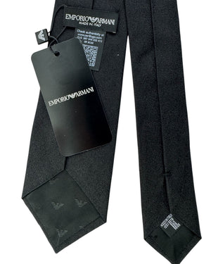 Armani Necktie Solid Black Textured Weave