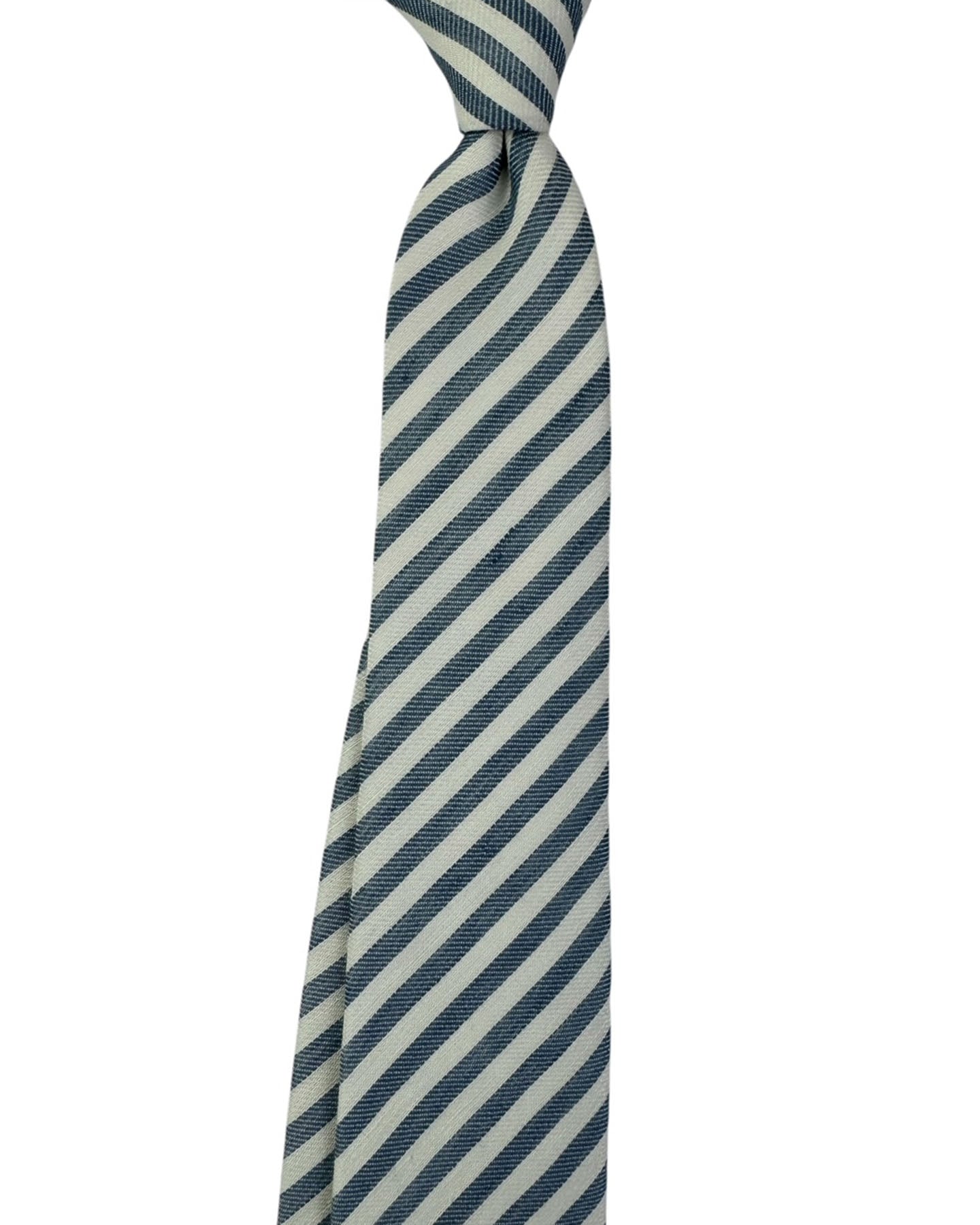 Armani Necktie White Blue Stripes 