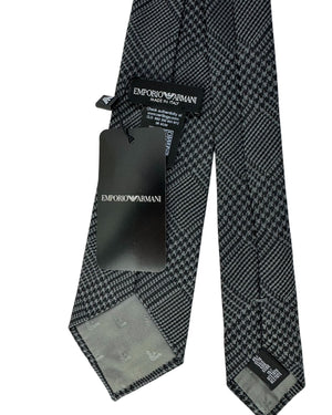 Armani Necktie Charcoal Black Houndstooth Grid - Cotton Silk