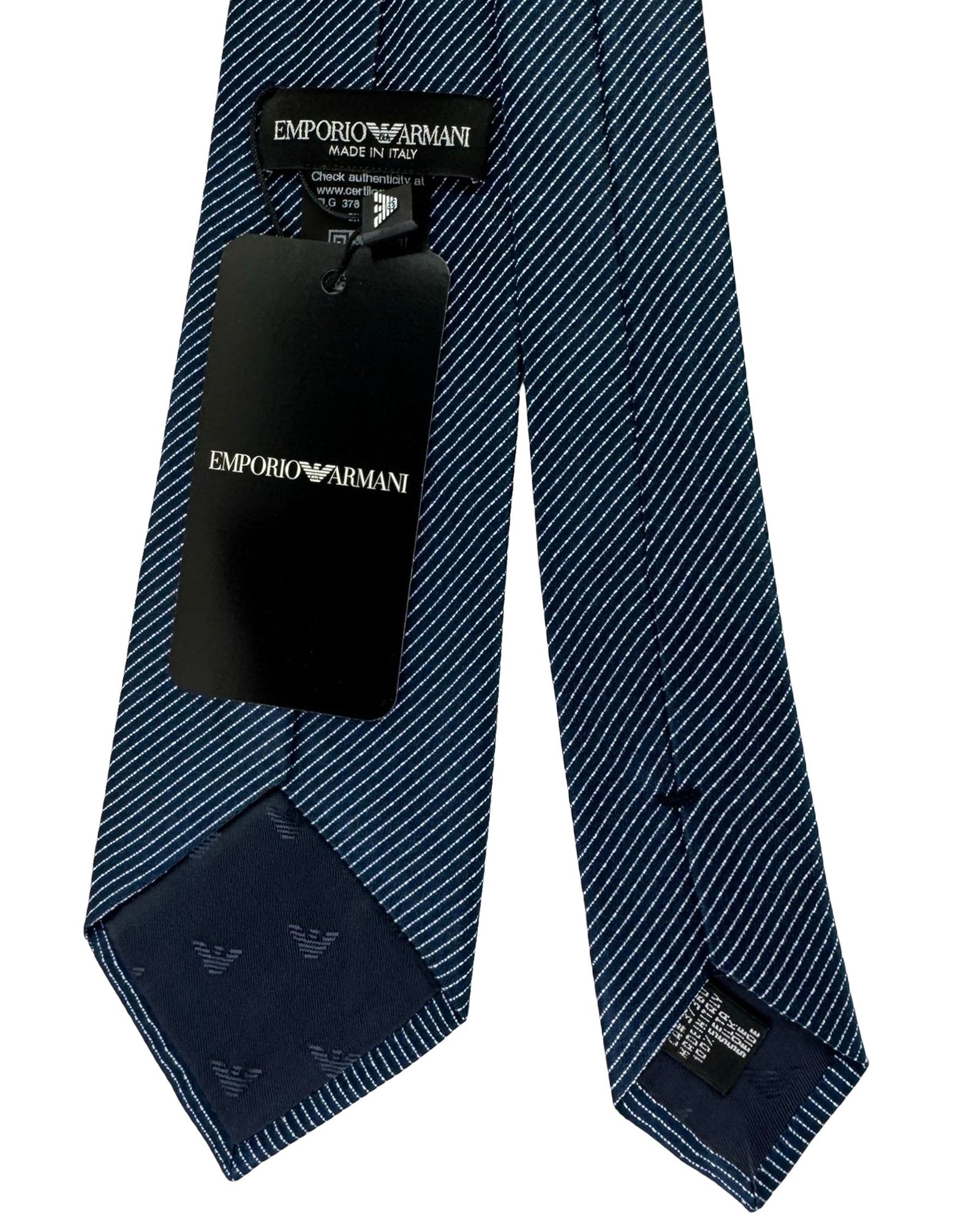 Armani Tie Dark Blue Silver Pinstripe