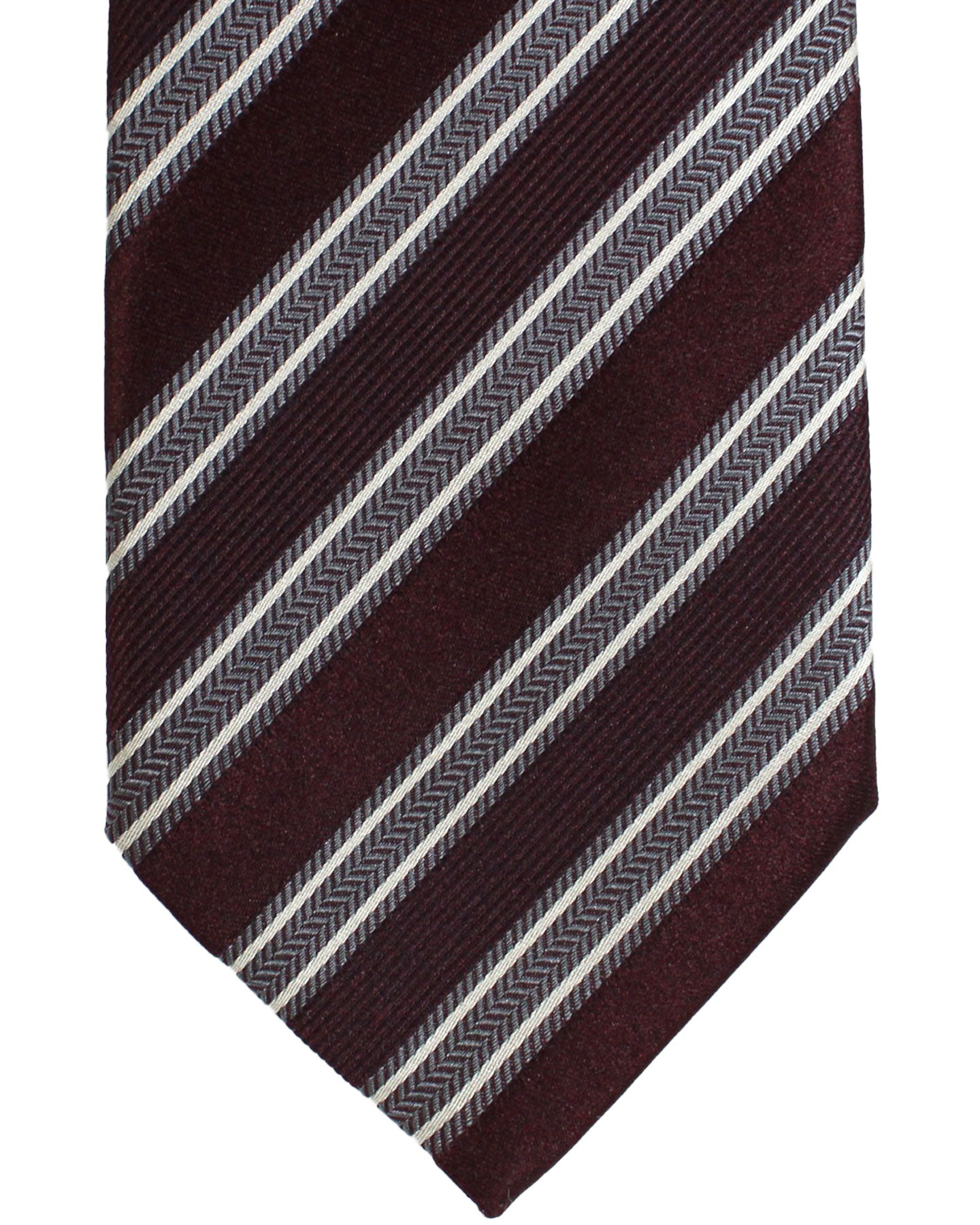 Armani Silk Tie Maroon Gray Stripes Armani Collezioni
