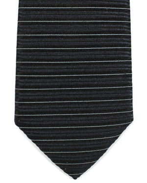 Armani Silk Tie Black Gray Silver Horizontal Stripes Armani Collezioni