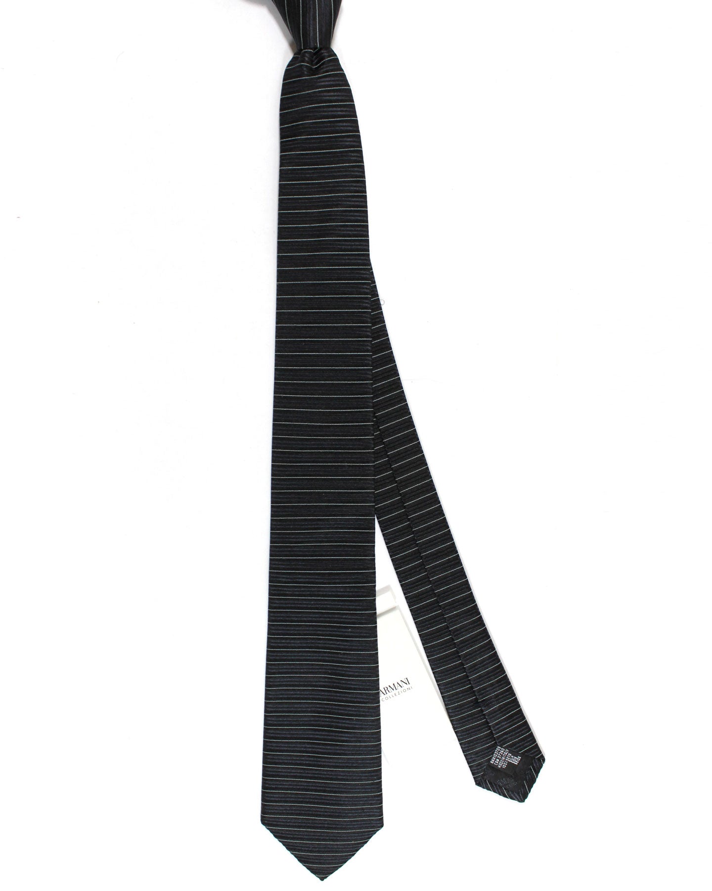Armani Silk Tie Black Gray Silver Horizontal Stripes Armani Collezioni